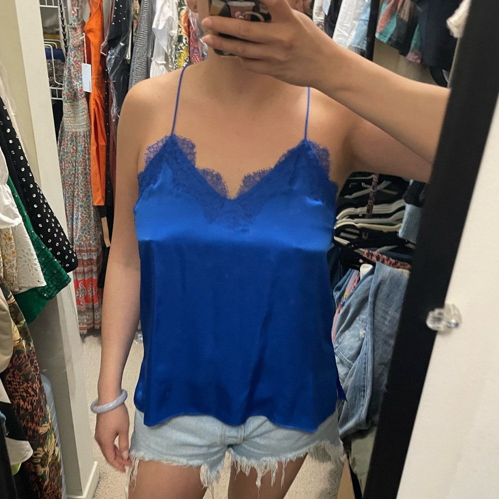 Bright Blue Lacy Silk Going Out Top